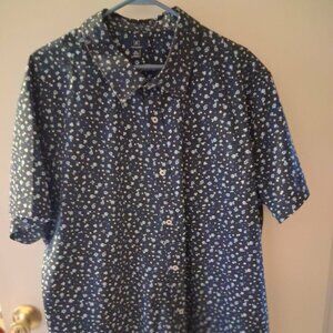 Men's casual short sleeve shirt navy with light blue small flowers 3X